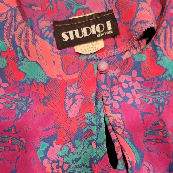 Studio I Bright Floral 80s Vintage Dress Sz 16 Shirt & Skirt Pink Purple 2 Piece - Picture 5 of 5
